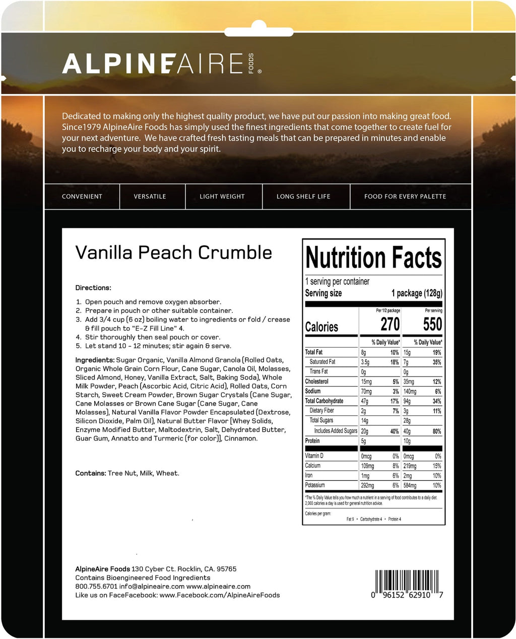 AlpineAire Vanilla Peach Crumble | Cook-in-Pouch Dessert