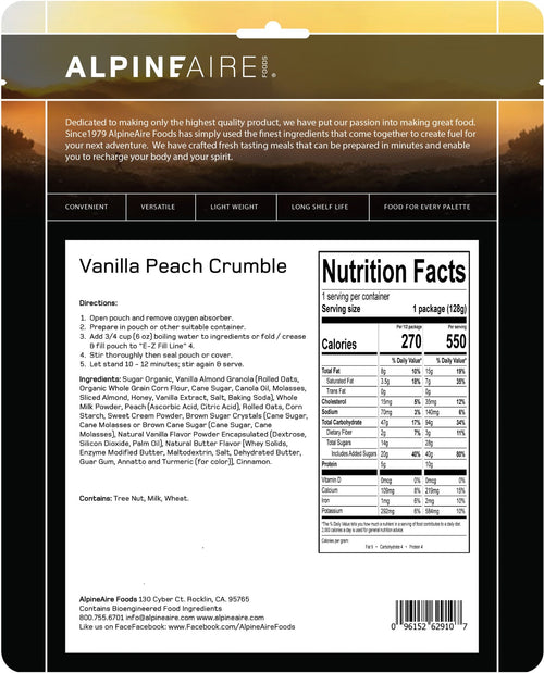 AlpineAire Vanilla Peach Crumble | Cook-in-Pouch Dessert