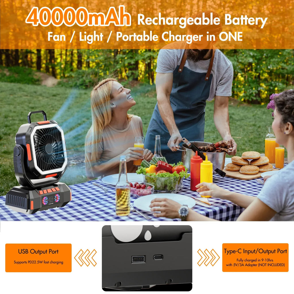 Camping Fan 40000mAh Rechargeable with LED Light Power Bank