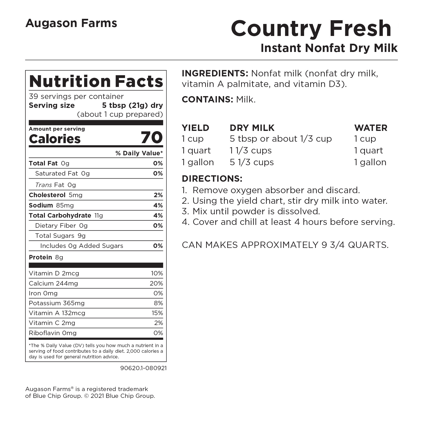 Country Fresh Instant Nonfat Dry Milk Can, 39 Servings