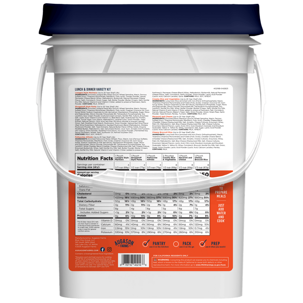 Lunch and Dinner Variety Pail, 113 Servings