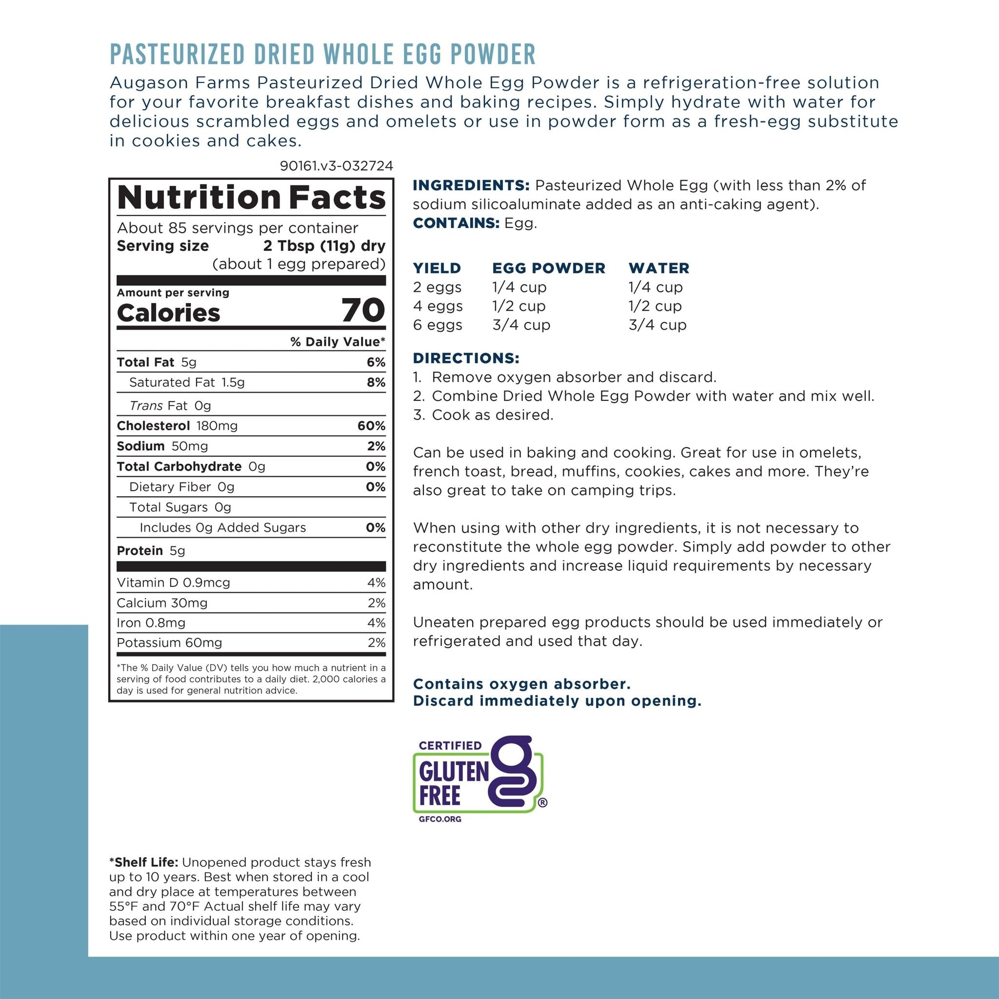 Pasteurized Dried Whole Egg Powder Can, 85 Servings